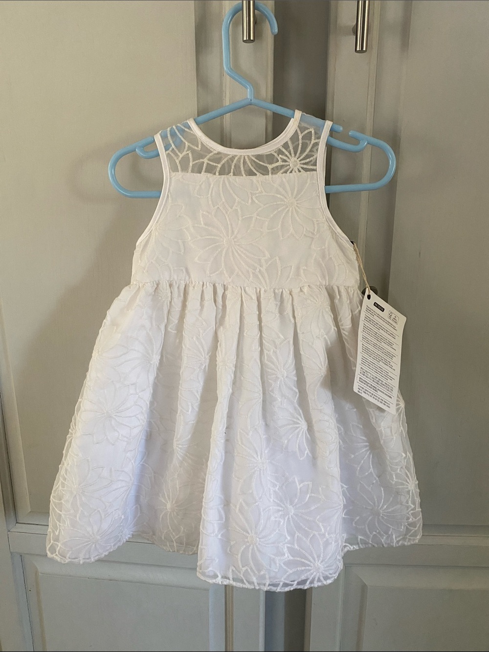 Girls Embroidered Tulle Dress 5T | Ivory Floral Mesh Party Flower Girl Dress